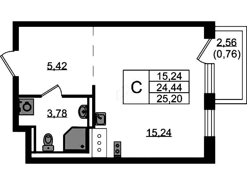 Квартира студия 25.2 м², 7/13 эт., ЖК «Квартал Торики»